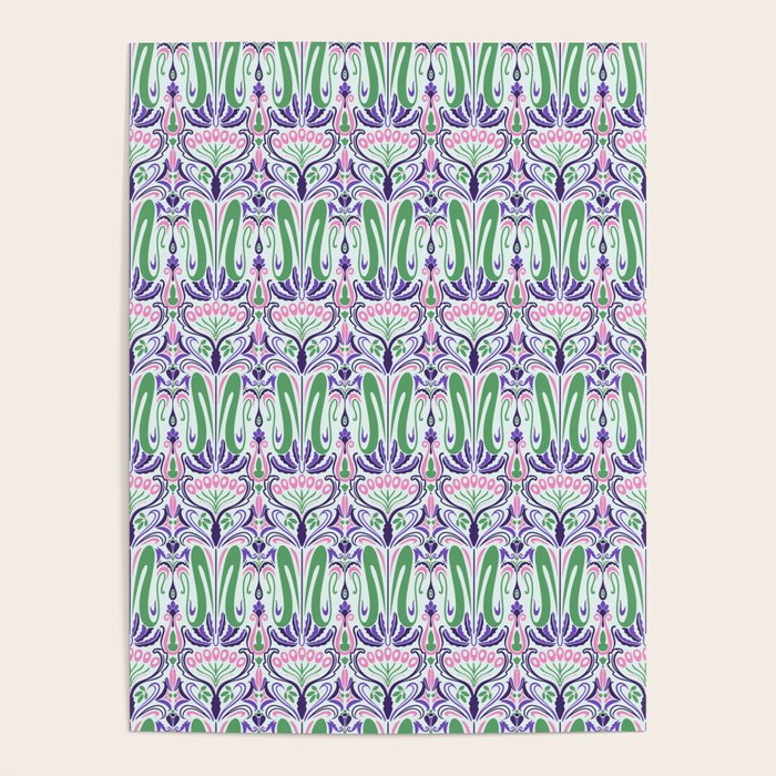 Art Nouveau Pattern 1 - Purple, Pink, Green Poster Gallery Image 1