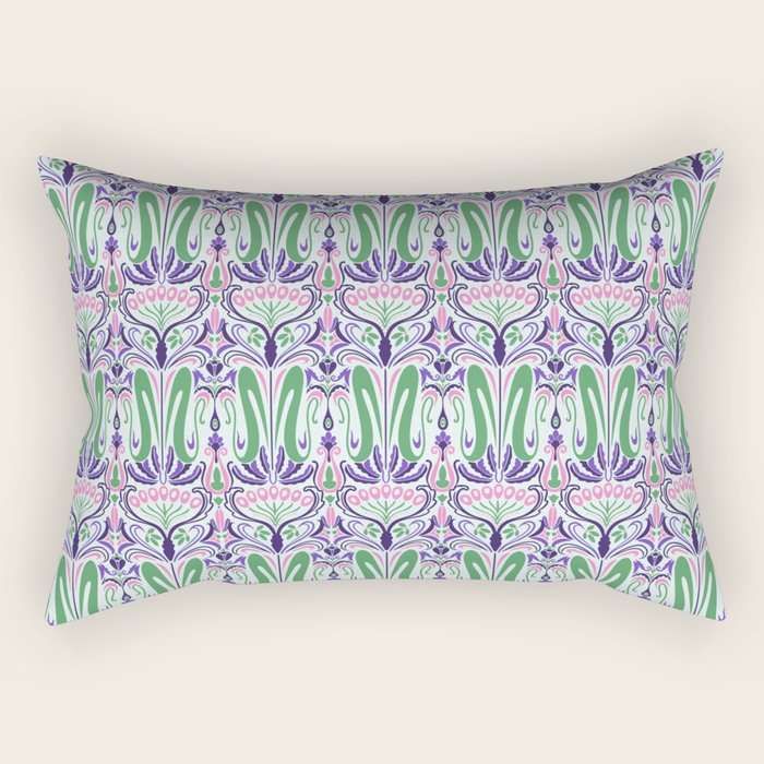 Art Nouveau Pattern 1 - Purple, Pink, Green Rectangular Pillow Gallery Image 1
