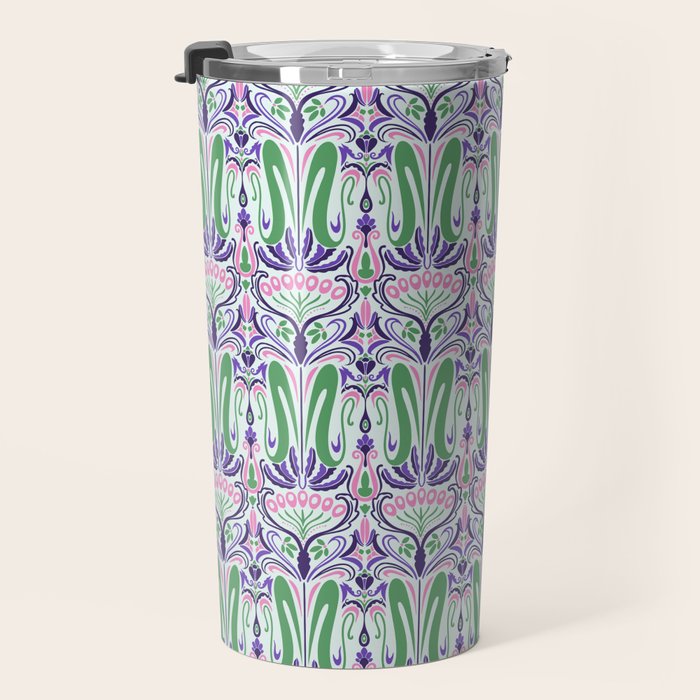 Art Nouveau Pattern 1 - Purple, Pink, Green Travel Mug Gallery Image 3