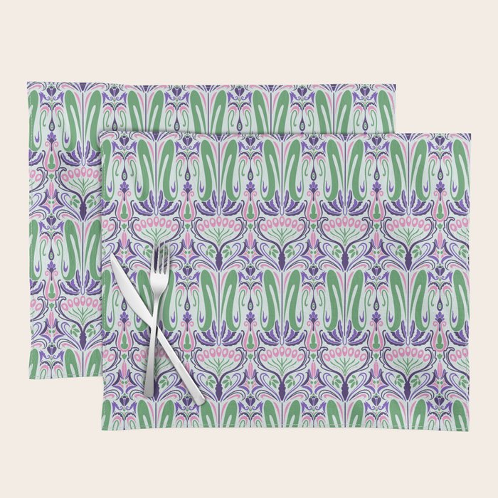 Art Nouveau Pattern 1 - Purple, Pink, Green Placemat Gallery Image 1