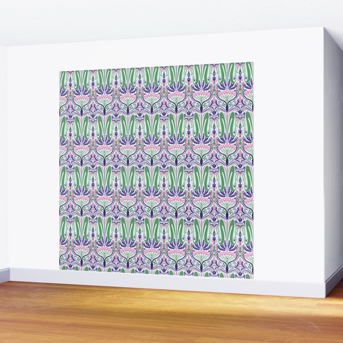 Art Nouveau Pattern 1 - Purple, Pink, Green Wall Mural Gallery Image 2