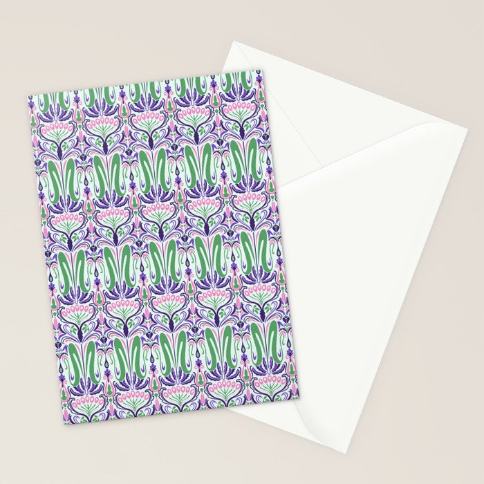 Art Nouveau Pattern 1 - Purple, Pink, Green Stationery Card Gallery Image 2