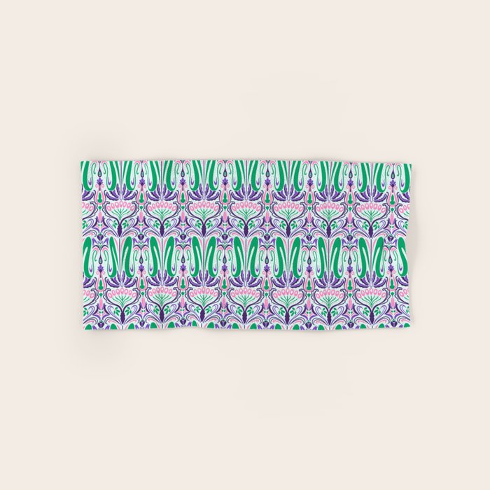 Art Nouveau Pattern 1 - Purple, Pink, Green Bath Towel Gallery Image 1