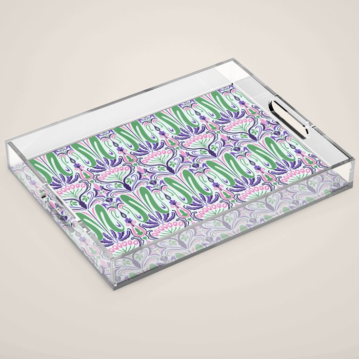 Art Nouveau Pattern 1 - Purple, Pink, Green Acrylic Tray Gallery Image 1