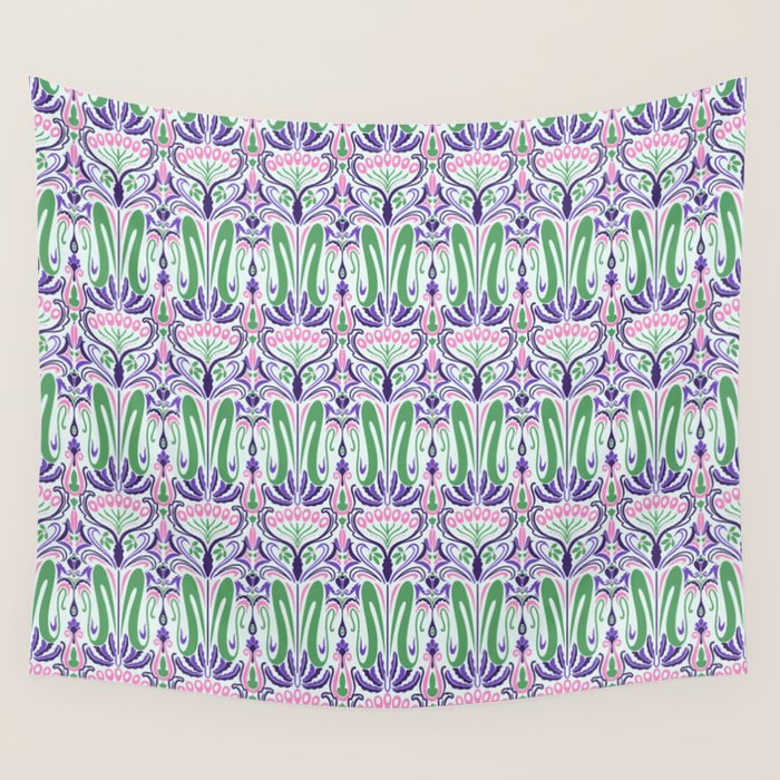 Art Nouveau Pattern 1 - Purple, Pink, Green Wall Tapestry Gallery Image 1