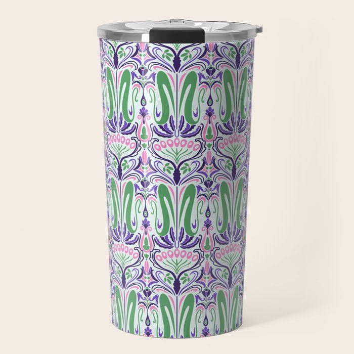 Art Nouveau Pattern 1 - Purple, Pink, Green Travel Mug Gallery Image 1