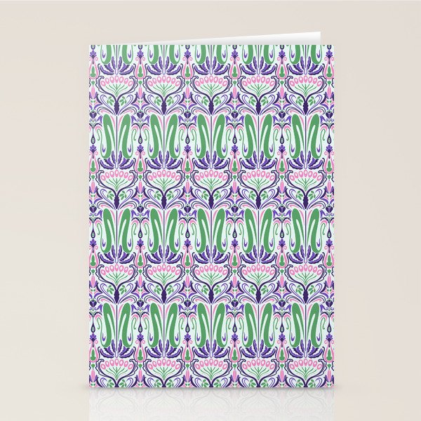Art Nouveau Pattern 1 - Purple, Pink, Green Stationery Card Gallery Image 1