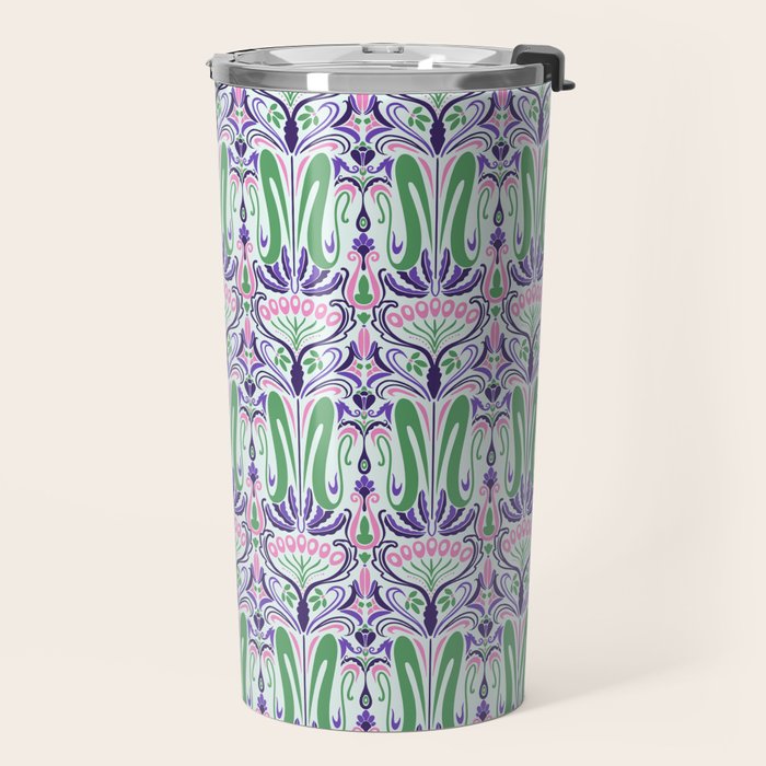 Art Nouveau Pattern 1 - Purple, Pink, Green Travel Mug Gallery Image 2