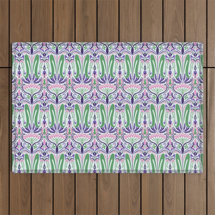 Art Nouveau Pattern 1 - Purple, Pink, Green Outdoor Rug Gallery Image 1