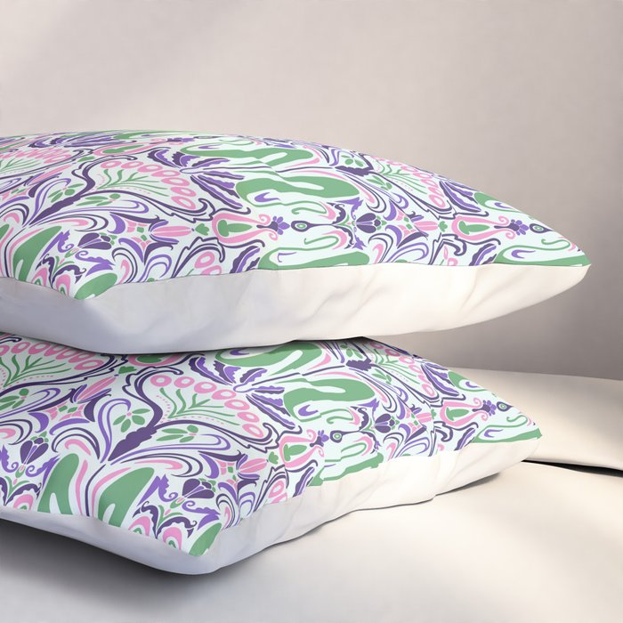 Art Nouveau Pattern 1 - Purple, Pink, Green Pillow Sham Gallery Image 3
