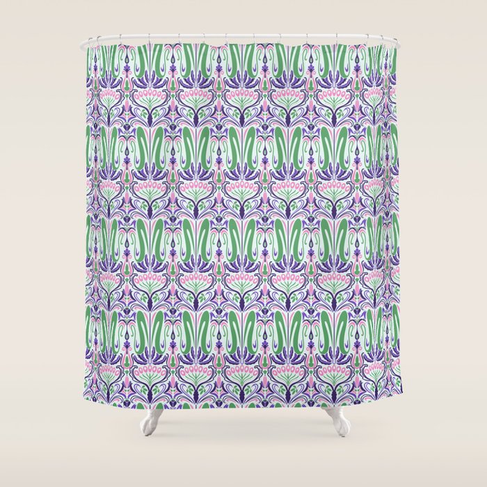 Art Nouveau Pattern 1 - Purple, Pink, Green Shower Curtain Gallery Image 1