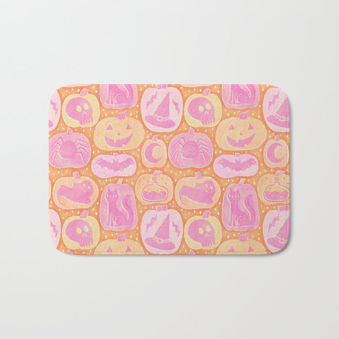 Halloween Pumpkins - pink and orange Bath Mat Gallery Image 1