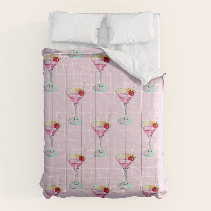 Pink Aesthetic Martini Glass with Cherry Comforter Gallery Image 1
