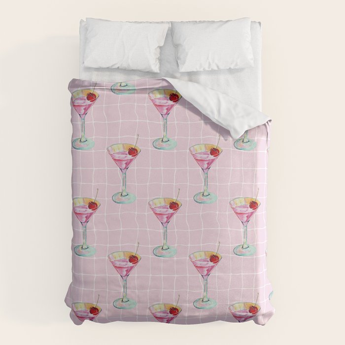 Pink Aesthetic Martini Glass with Cherry Duvet Cover Gallery Image 6