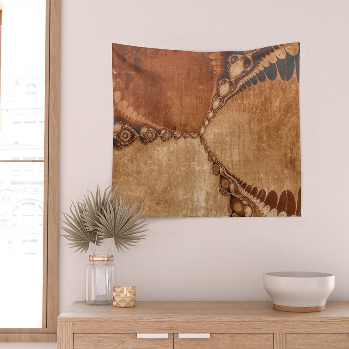 Southwestern Sunset 3 grungy copper, brown, turquoise Wall Tapestry Gallery Image 2
