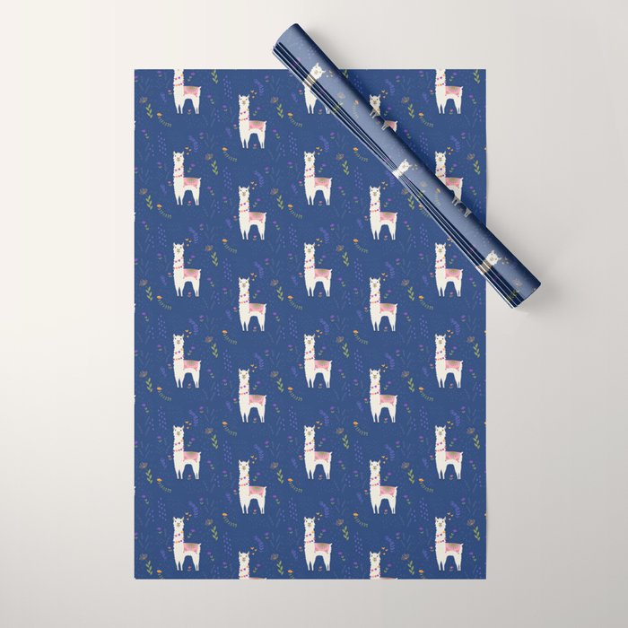 Llama on Blue Wrapping Paper Gallery Image 1