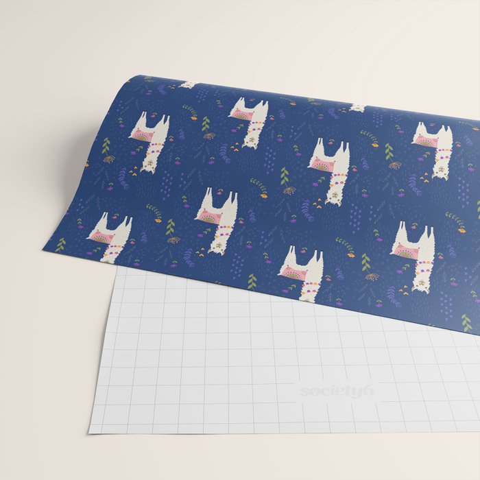 Llama on Blue Wrapping Paper Gallery Image 2
