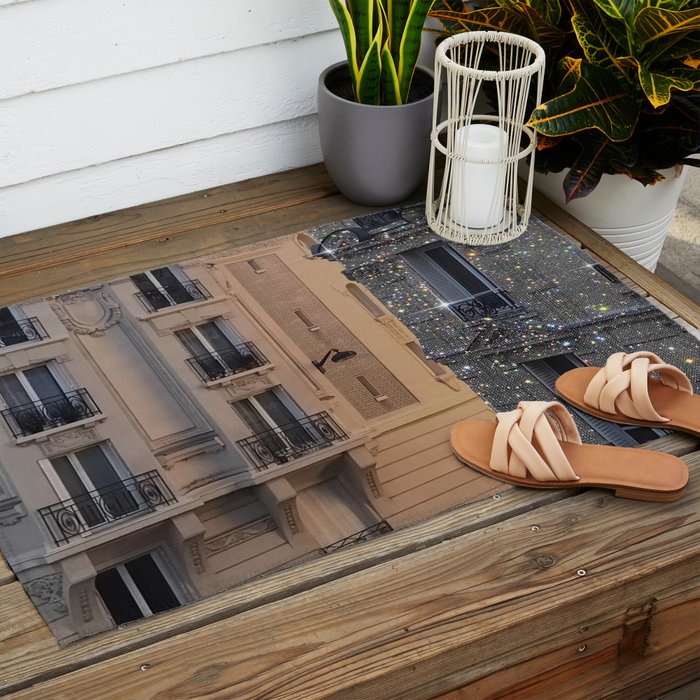 PARIS vol.2 | Parisian | glitter | sparkle | shiny | France | collage | city | diamonds | building  Outdoor Rug Gallery Image 2