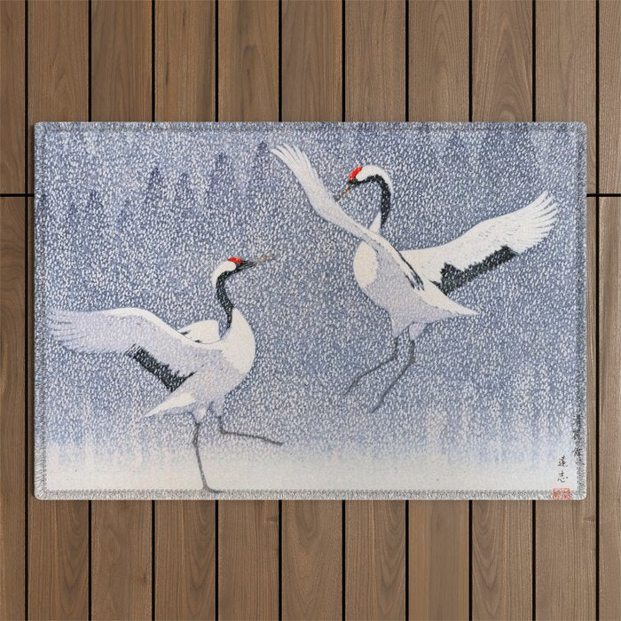 Dance of Eternal Love Antique Japanese Woodblock Print  Outdoor Rug Gallery Image 1