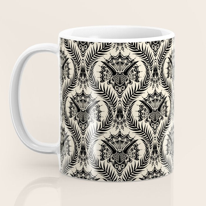 Triceratops Damask - black and cream Coffee Mug Gallery Image 3