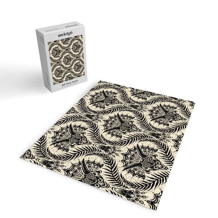 Triceratops Damask - black and cream Jigsaw Puzzle Gallery Image 2