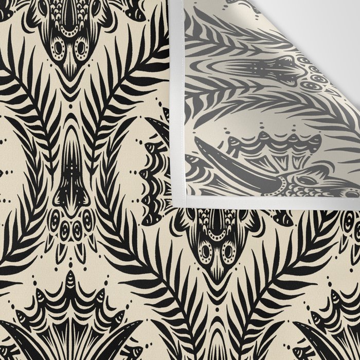 Triceratops Damask - black and cream Wall Tapestry Gallery Image 3