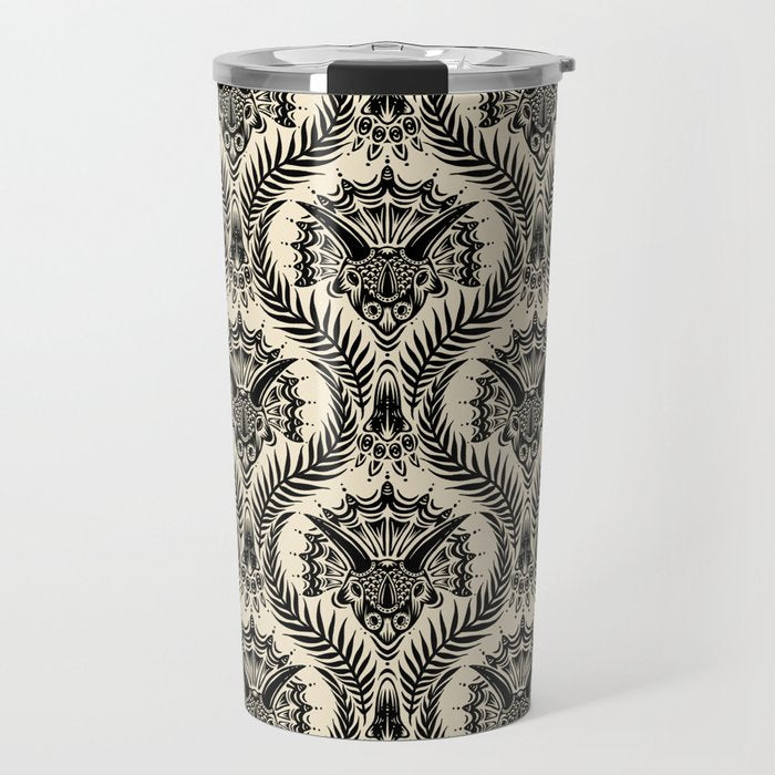 Triceratops Damask - black and cream Travel Mug Gallery Image 1
