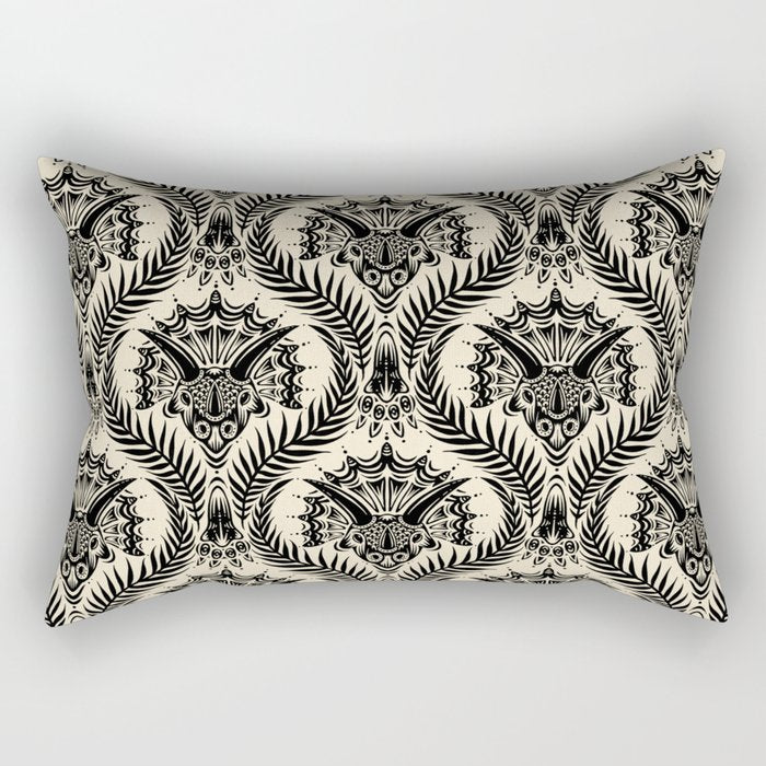 Triceratops Damask - black and cream Rectangular Pillow Gallery Image 1