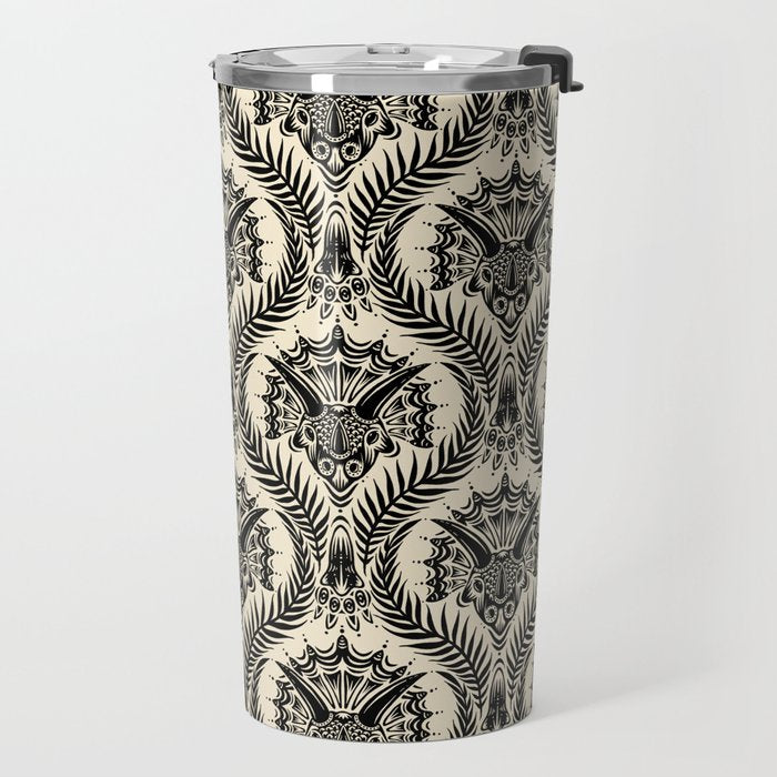 Triceratops Damask - black and cream Travel Mug Gallery Image 2