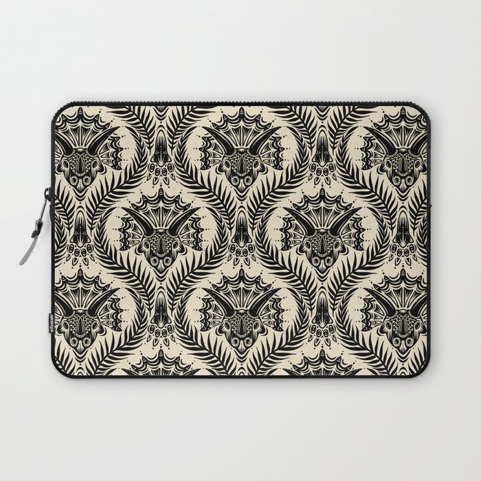 Triceratops Damask - black and cream Laptop Sleeve Gallery Image 1