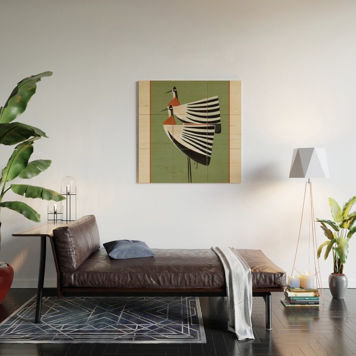 Striped Bird Pair Wood Wall Art Gallery Image 2
