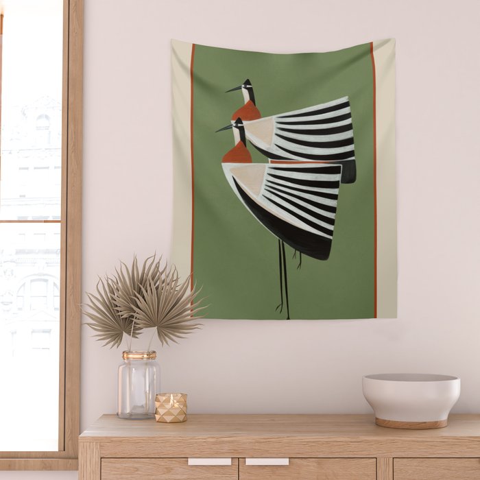 Striped Bird Pair Wall Tapestry Gallery Image 2
