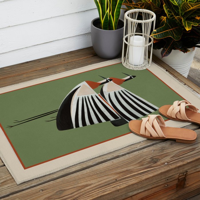 Striped Bird Pair Outdoor Rug Gallery Image 2