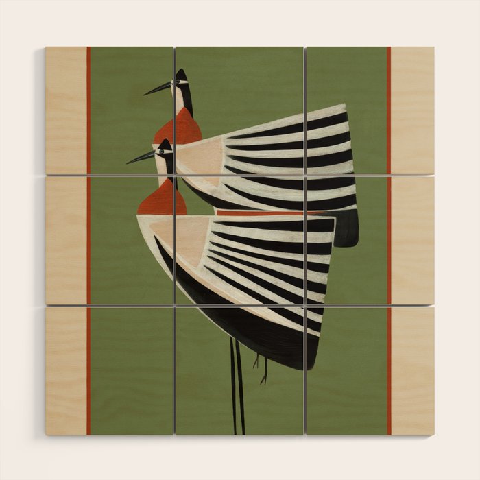 Striped Bird Pair Wood Wall Art Gallery Image 1