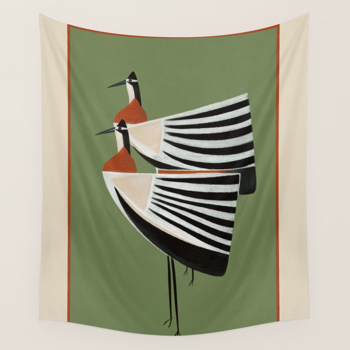 Striped Bird Pair Wall Tapestry Gallery Image 1