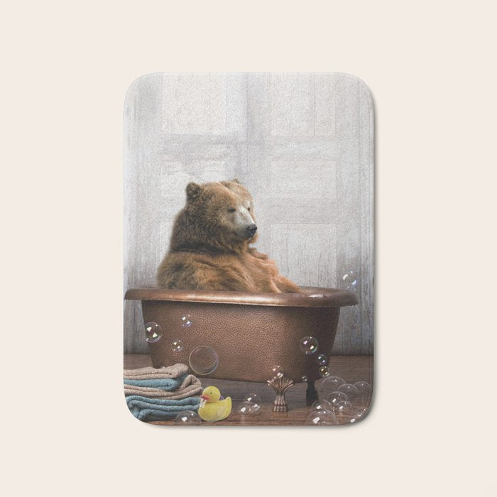 Bear with Rubber Ducky in Vintage Bathtub Bath Mat Gallery Image 1