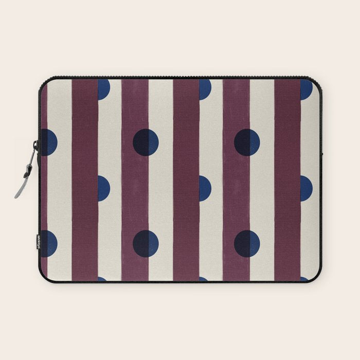 Burgundy Stripes and Navy Dots Modern Pattern Laptop Sleeve Gallery Image 1