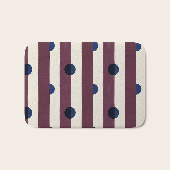 Burgundy Stripes and Navy Dots Modern Pattern Bath Mat Gallery Image 1