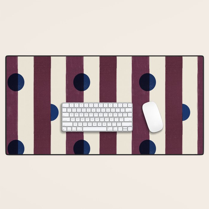 Burgundy Stripes and Navy Dots Modern Pattern Desk Mat Gallery Image 1