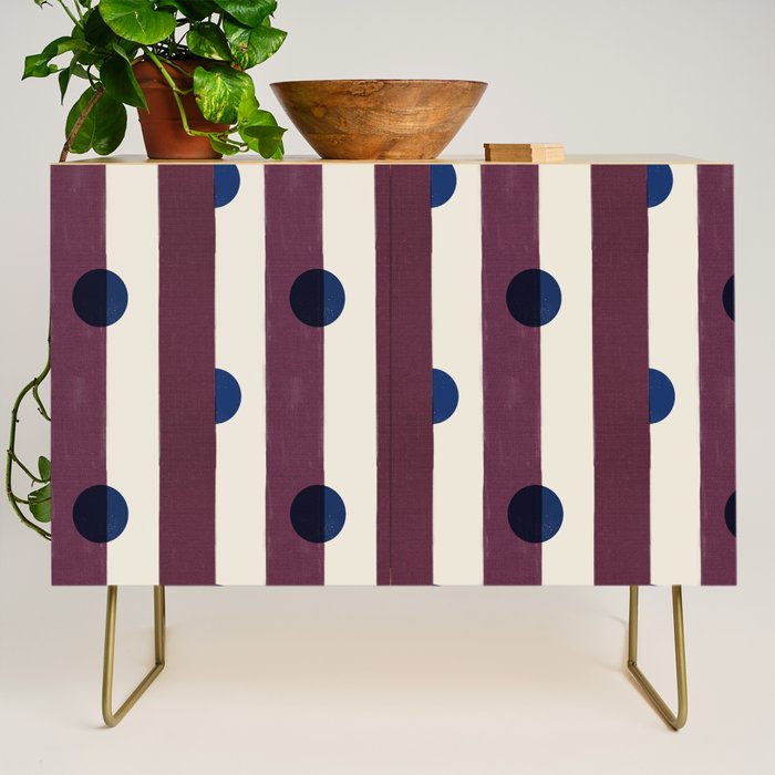 Burgundy Stripes and Navy Dots Modern Pattern Credenza Gallery Image 1