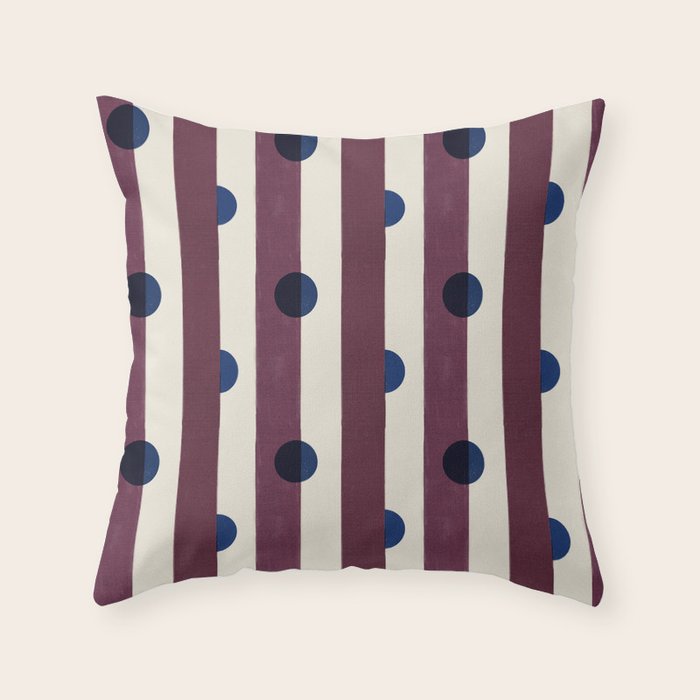 Burgundy Stripes and Navy Dots Modern Pattern Throw Pillow Gallery Image 1