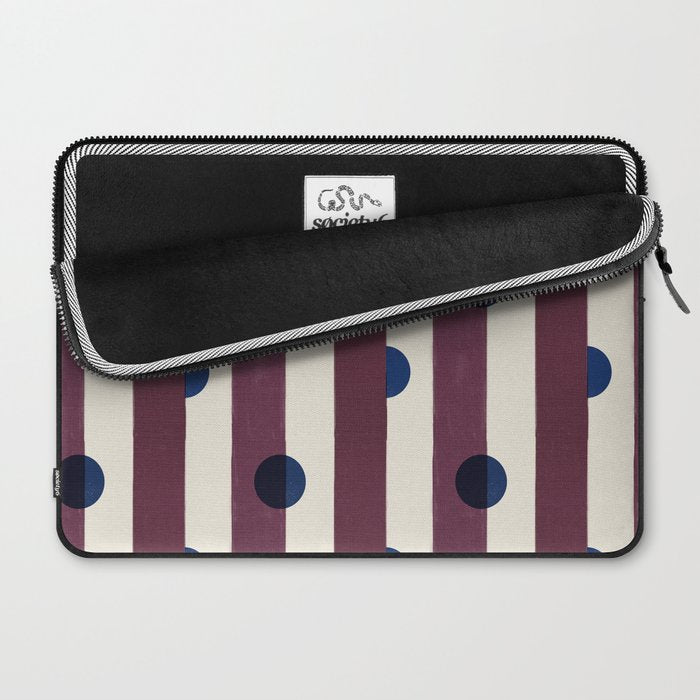 Burgundy Stripes and Navy Dots Modern Pattern Laptop Sleeve Gallery Image 2