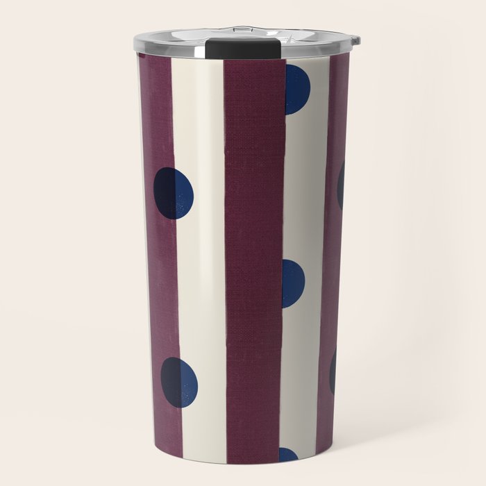 Burgundy Stripes and Navy Dots Modern Pattern Travel Mug Gallery Image 1
