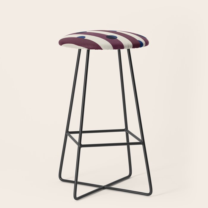 Burgundy Stripes and Navy Dots Modern Pattern Stool Gallery Image 1