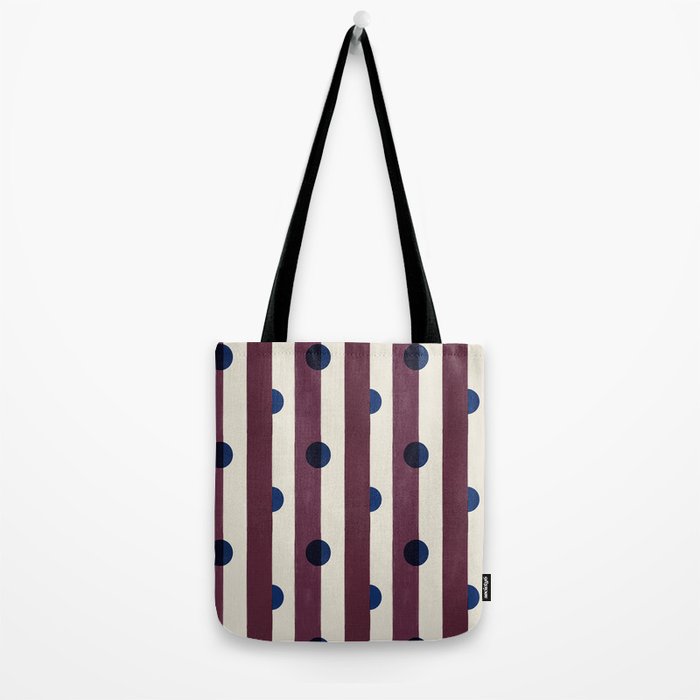Burgundy Stripes and Navy Dots Modern Pattern Tote Bag Gallery Image 2