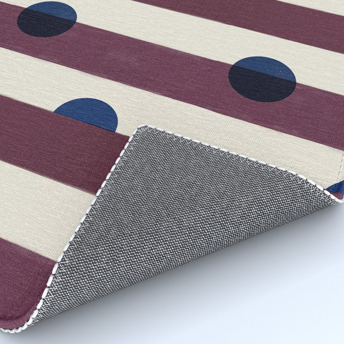 Burgundy Stripes and Navy Dots Modern Pattern Rug Gallery Image 4