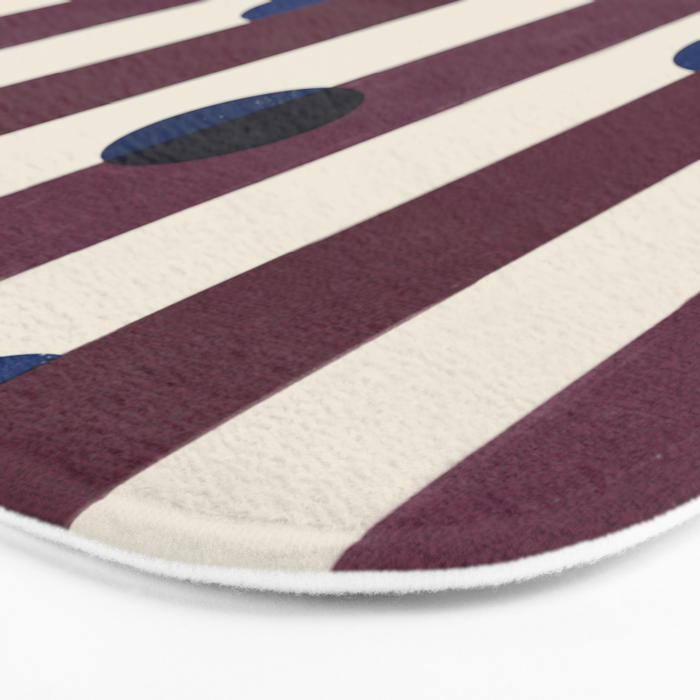 Burgundy Stripes and Navy Dots Modern Pattern Bath Mat Gallery Image 3