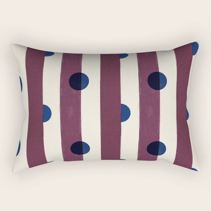Burgundy Stripes and Navy Dots Modern Pattern Rectangular Pillow Gallery Image 1