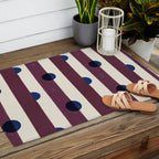 Burgundy Stripes and Navy Dots Modern Pattern Outdoor Rug Gallery Image 2