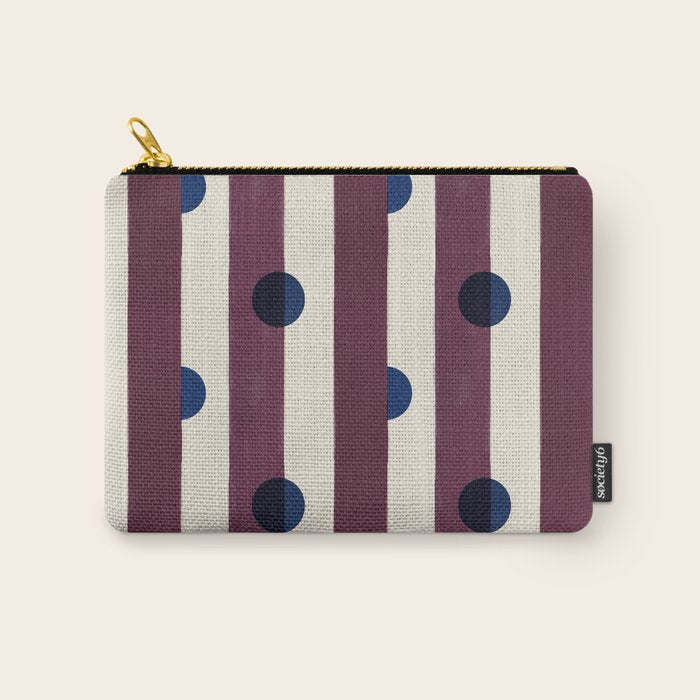 Burgundy Stripes and Navy Dots Modern Pattern Carry All Pouch Gallery Image 1